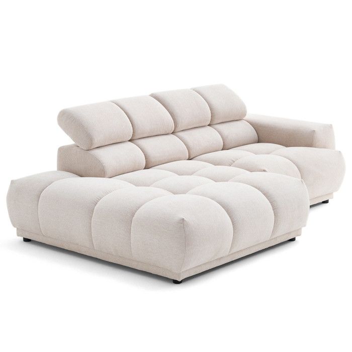 Matera - canapé d'angle gauche 3 places avec têtières réglables en tissu texturé - Beige - Vue supplémentaire 1