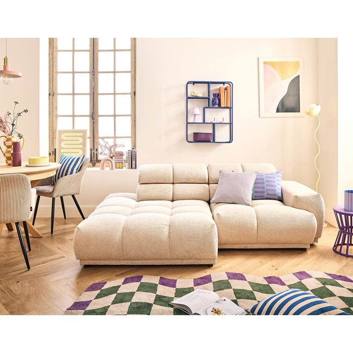 Produit similaire: Matera - canapé d'angle gauche 3 places avec têtières réglables en tissu texturé - Beige