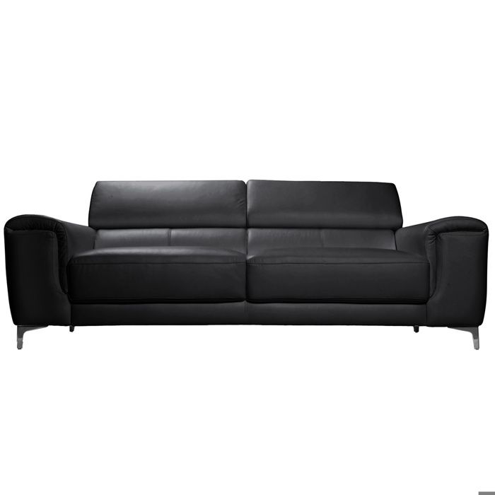 Nevada - Canapé 3 places en cuir noir têtières ajustables - Vue supplémentaire 1