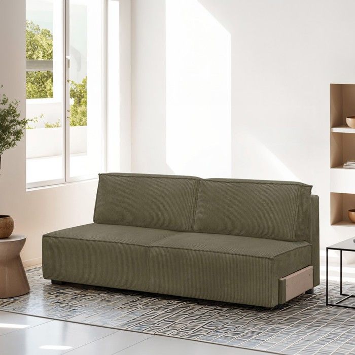 Produit similaire: Canapé convertible 2 places avec coffre de rangement en velours côtelé vert kaki - Harper Mod