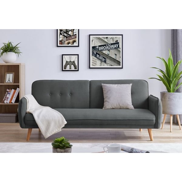 NORA - Canapé scandinave convertible gris foncé avec pieds en bois