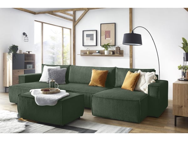 Méridienne Nihad modulable velours côtelé vert