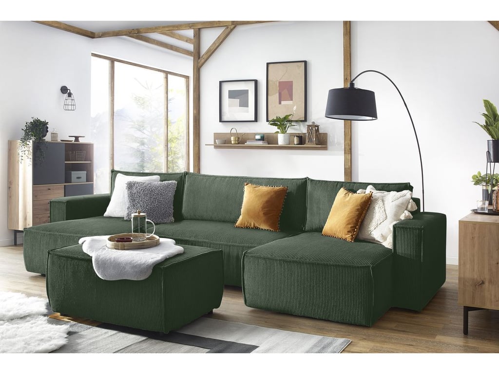 Méridienne Nihad modulable velours côtelé vert