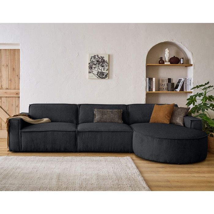 Produit similaire: Spiaggia - canapé d'angle droit - 5 places - en velours côtelé - Gris foncé