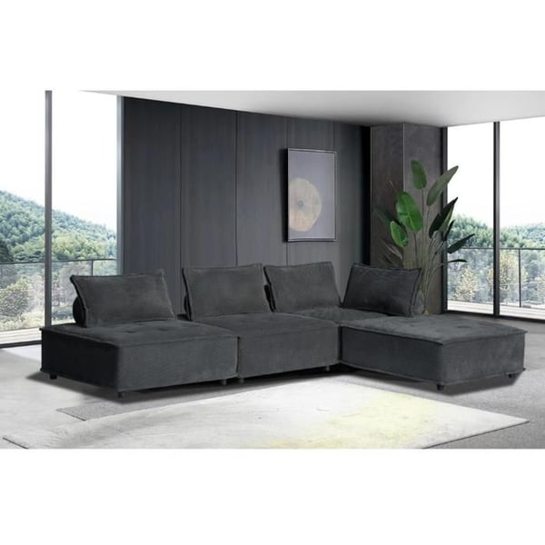 STAVA - Canapé d'angle modulable 4 places en velours texturé - gris foncé
