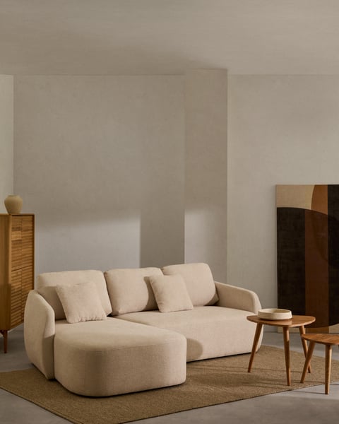 Laira - Canapé-lit 3 places en chenille avec angle gauche couleur beige