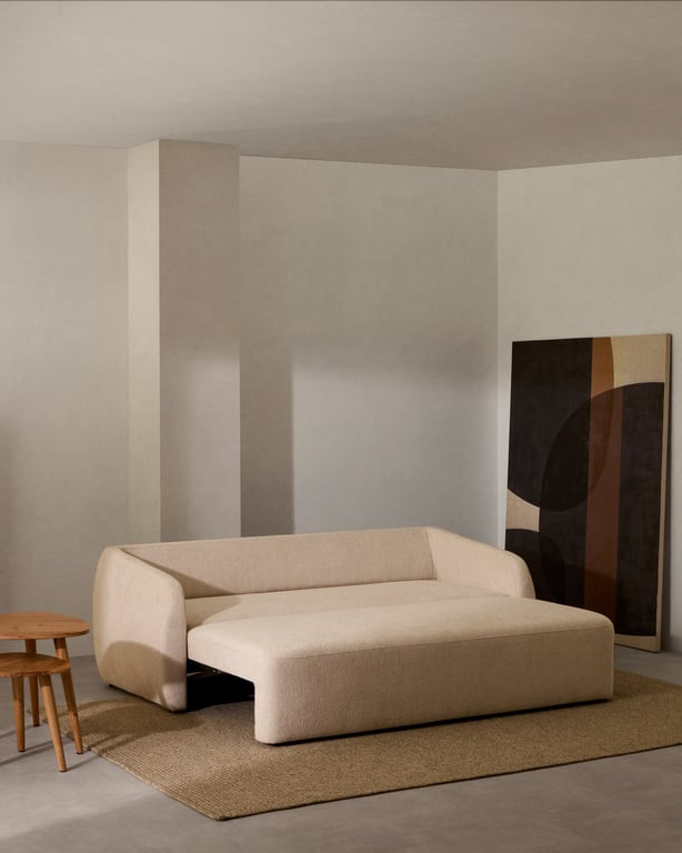 Laira - Canapé-lit 3 places en chenille couleur beige - Vue supplémentaire 2