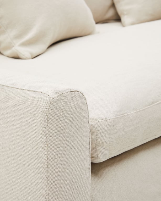 Zenira - Canapé déhoussable 3 places avec coussins en coton et lin beige - Vue supplémentaire 2