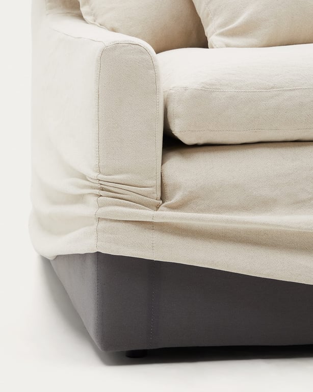 Zenira - Canapé déhoussable 3 places avec coussins en coton et lin beige - Vue supplémentaire 3