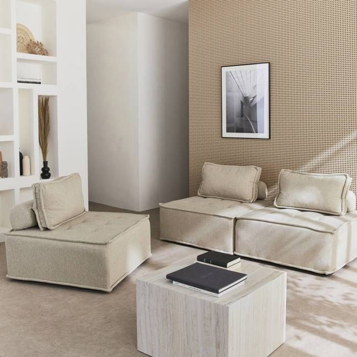 Produit similaire: Chauffeuses modulables tissu capitonné beige SWEEEK - Lot de 3 - Coussins moelleux - Contemporain