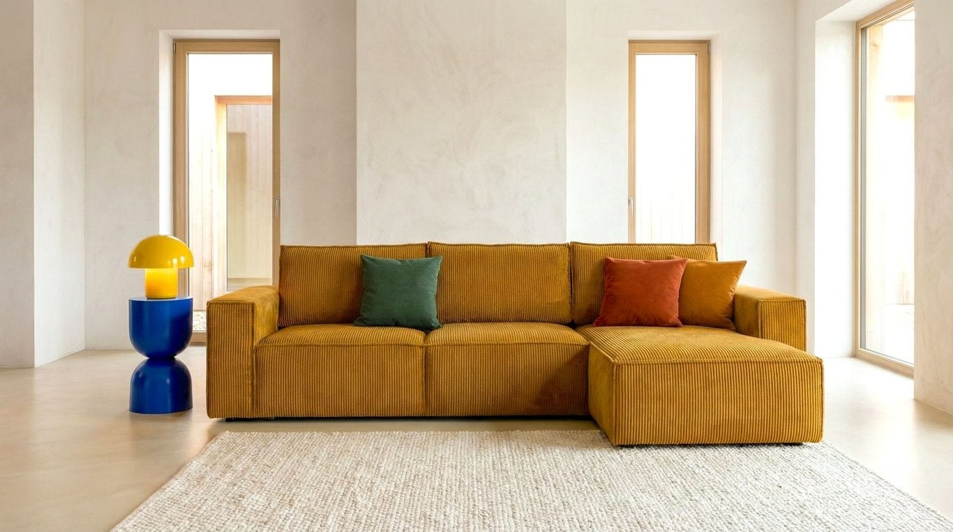 Produit similaire: Canapé convertible 5 places - HOMIFAB - Harper - Angle réversible - Coffre de rangement - Velours côtelé jaune