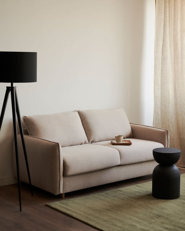 Canapé-lit Carlota 2 places beige avec pieds en bois de hêtre 185 cm FSC Mix Credit