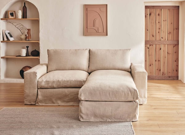 Leno - Canapé d'angle fixe 3 places lin beige
