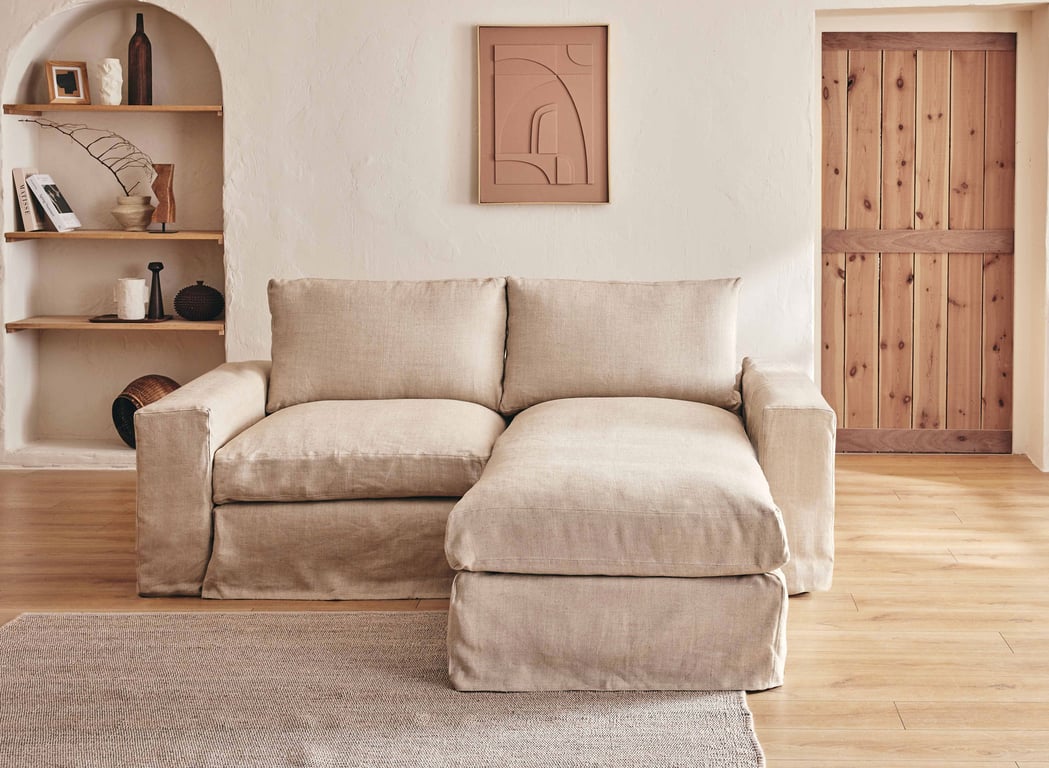 Produit similaire: Leno - Canapé d'angle fixe 3 places lin beige