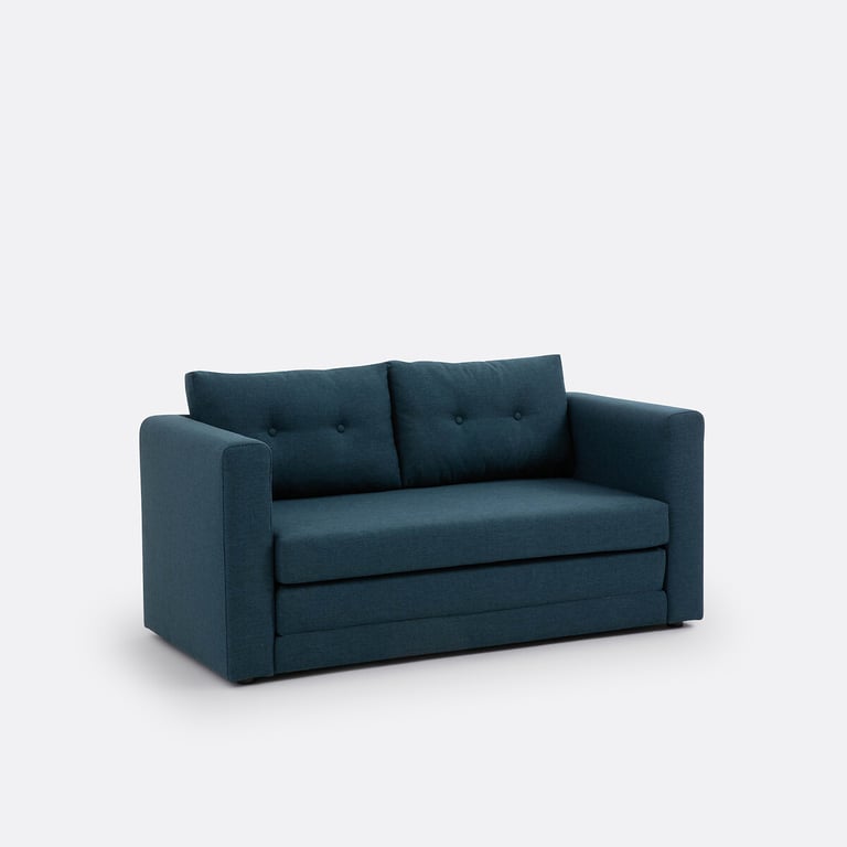 Udel - Canapé convertible 2 places tissu texturé bleu - Vue supplémentaire 1