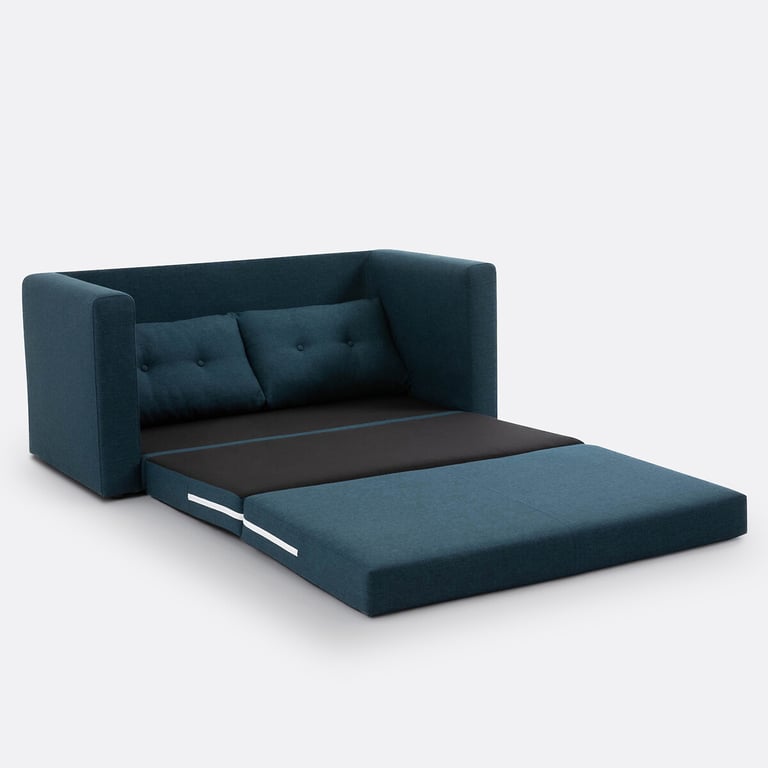 Udel - Canapé convertible 2 places tissu texturé bleu - Vue supplémentaire 3