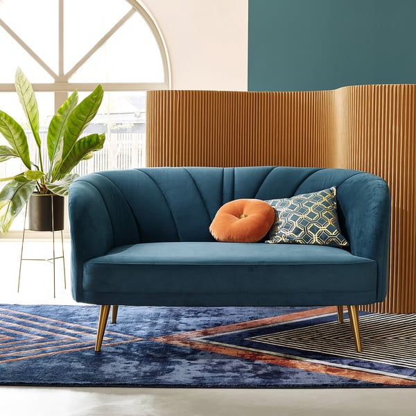 Leone - Banquette 3 places velours bleu canard