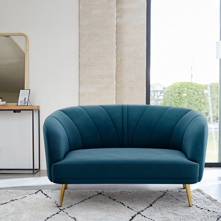 Leone - Banquette 3 places velours bleu canard - Vue supplémentaire 2