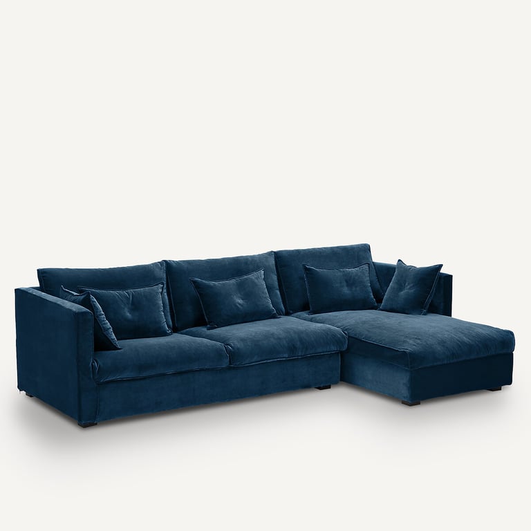 Camille canapé d'angle fixe velours bleu canard - Vue supplémentaire 1
