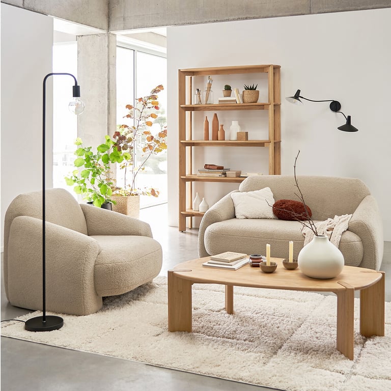 Machoa canapé 2 places bouclette beige - Vue supplémentaire 1