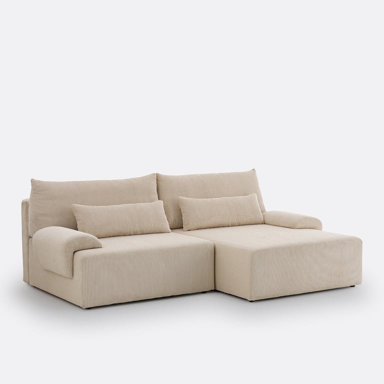 MAONA canapé d'angle convertible 3 places d'angle convertible avec coffre en velours côtelé beige - Vue supplémentaire 2