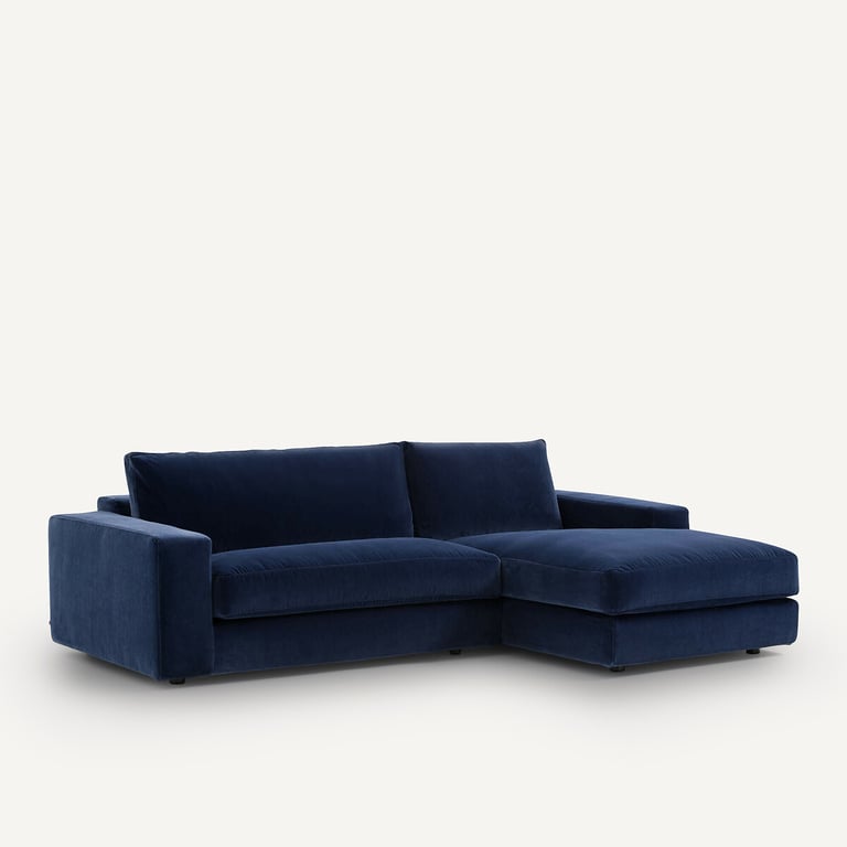 Skander canapé d'angle fixe 3 places velours bleu - Vue supplémentaire 1