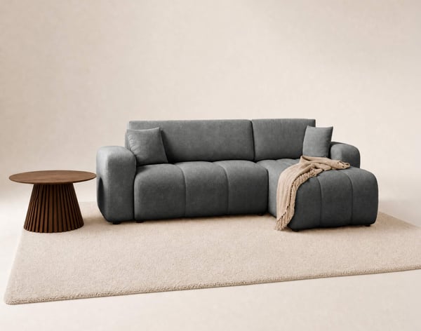 Nicole - Canapé d'angle convertible 4 places tissu gris