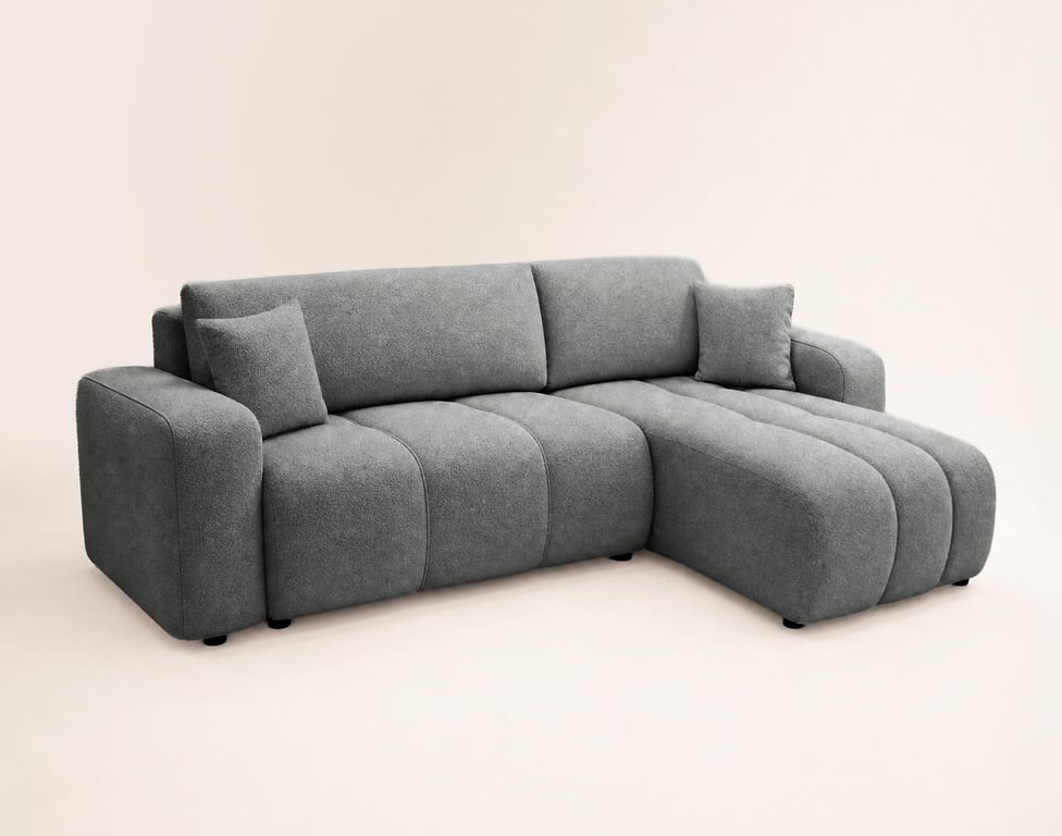 Nicole - Canapé d'angle convertible 4 places tissu gris - Vue supplémentaire 3