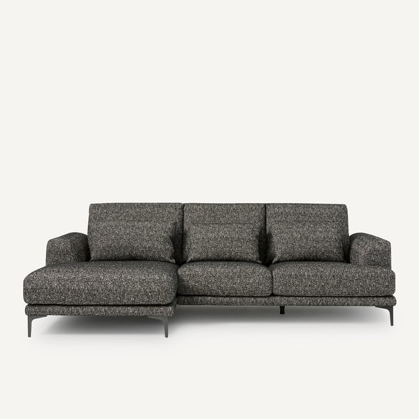 Marsile canapé d'angle fixe tissu bouclette noir