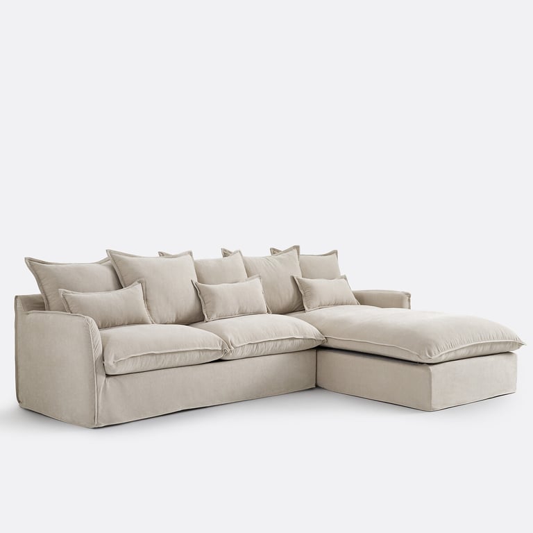 ODNA canapé d'angle fixe 4 places d'angle droit déhoussable en polyester chiné beige - Vue supplémentaire 2