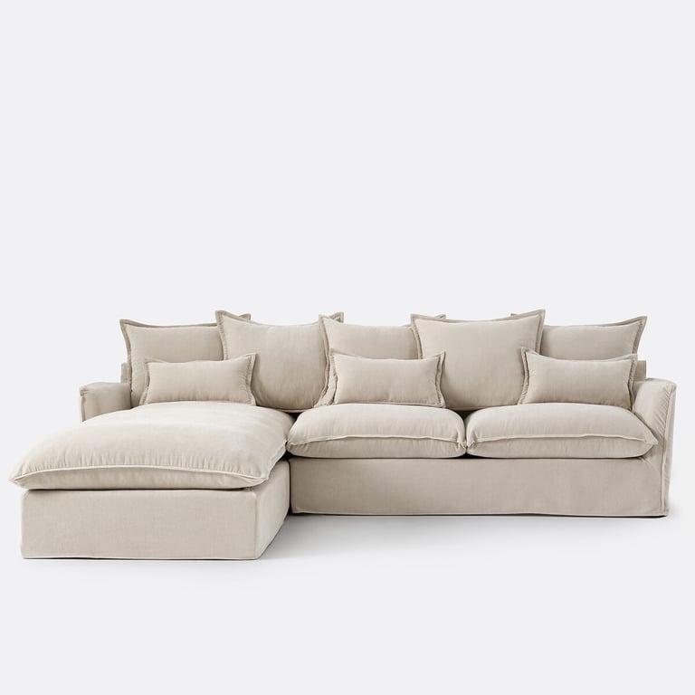 Produit similaire: ODNA canapé d'angle fixe 4 places d'angle gauche déhoussable en polyester chiné beige