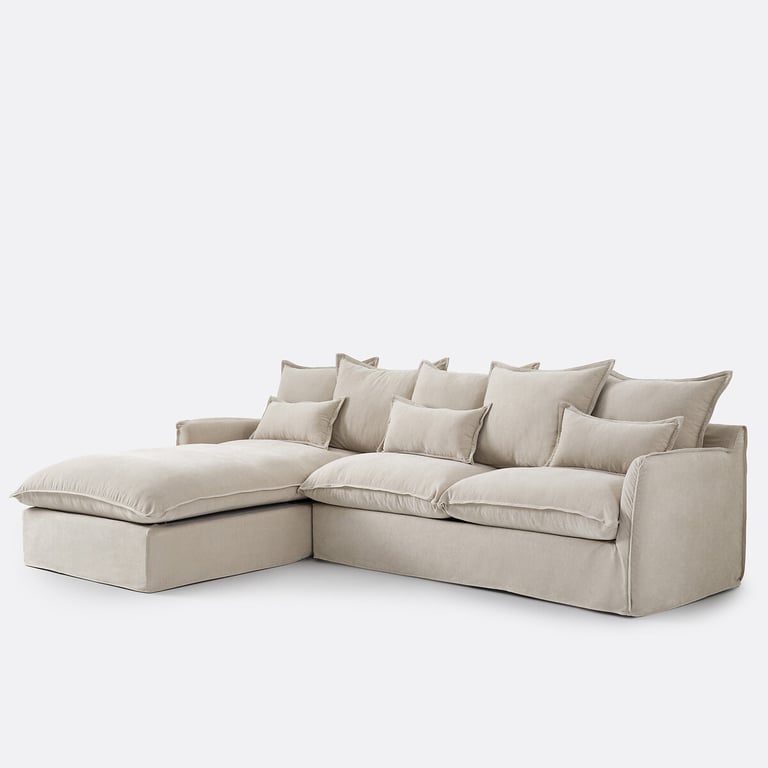 ODNA canapé d'angle fixe 4 places d'angle gauche déhoussable en polyester chiné beige - Vue supplémentaire 2