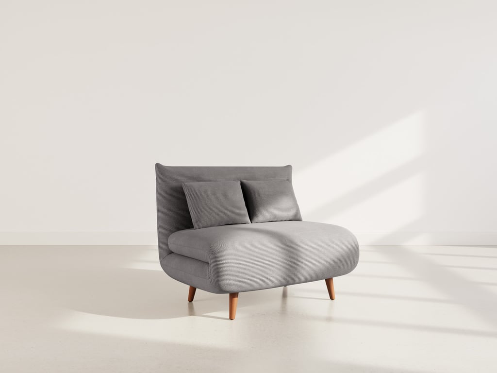 Lumi - Banquette convertible clic-clac 1 place velours côtelé gris - Vue supplémentaire 1