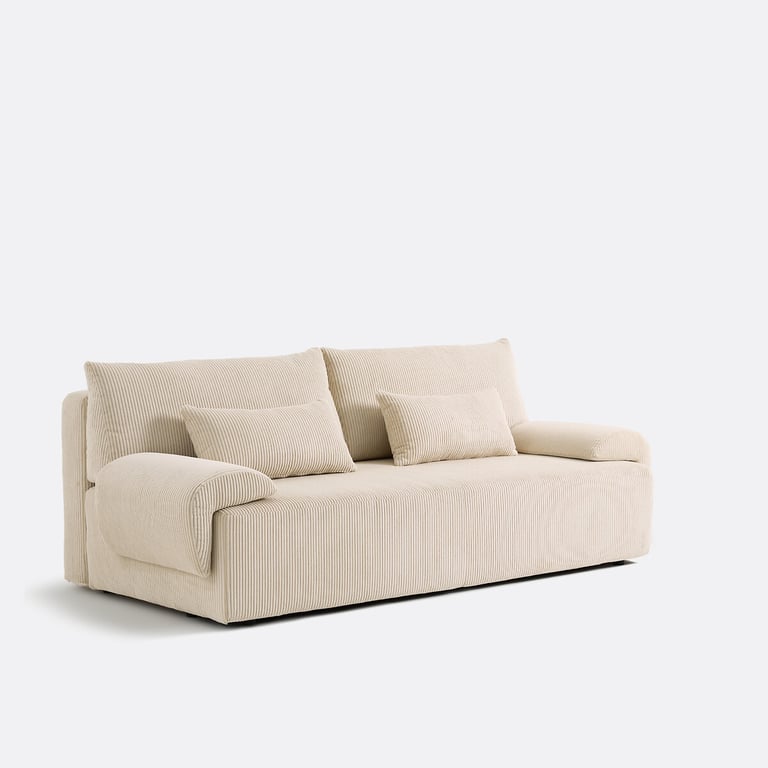 MAONA canapé convertible 3 places convertible avec coffre en velours côtelé beige - Vue supplémentaire 2