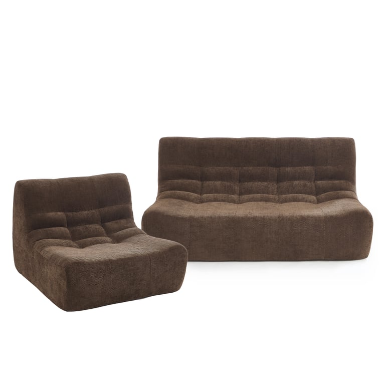 Janis - Ensemble banquette et chauffeuse 3 places chenille marron - Vue supplémentaire 1