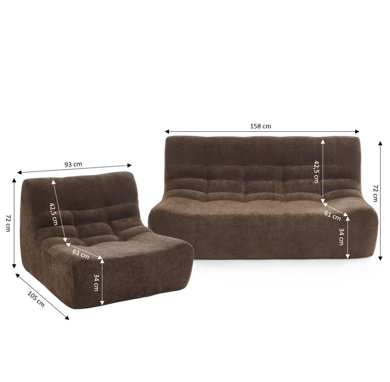 Janis - Ensemble banquette et chauffeuse 3 places chenille marron - Vue supplémentaire 2