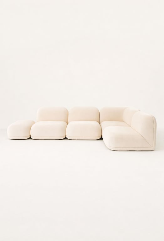 Gaston - Canapé d'angle fixe 4 places tissu bouclette beige - Vue supplémentaire 1