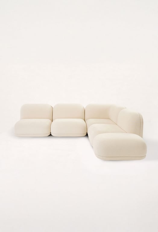 Gaston - Canapé d'angle fixe 4 places tissu bouclette beige - Vue supplémentaire 2