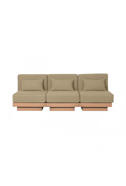 Georges Le Sobre - Canapé 3 places velours beige finition chêne naturel - Vue supplémentaire 3