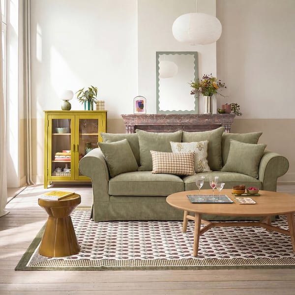 Adelia - Canapé convertible 3 places tissu chiné vert