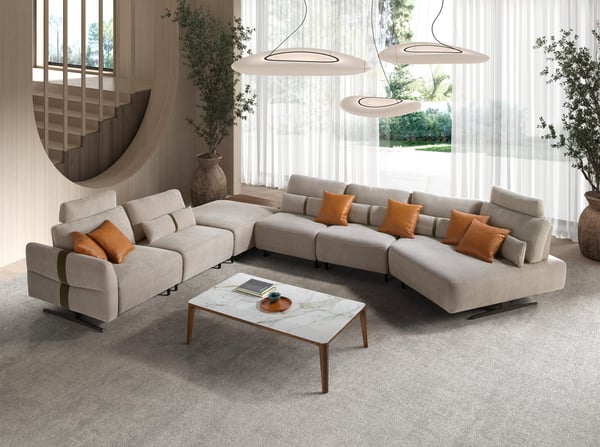 Angel Cerda - Canapé d'angle fixe relax tissu beige