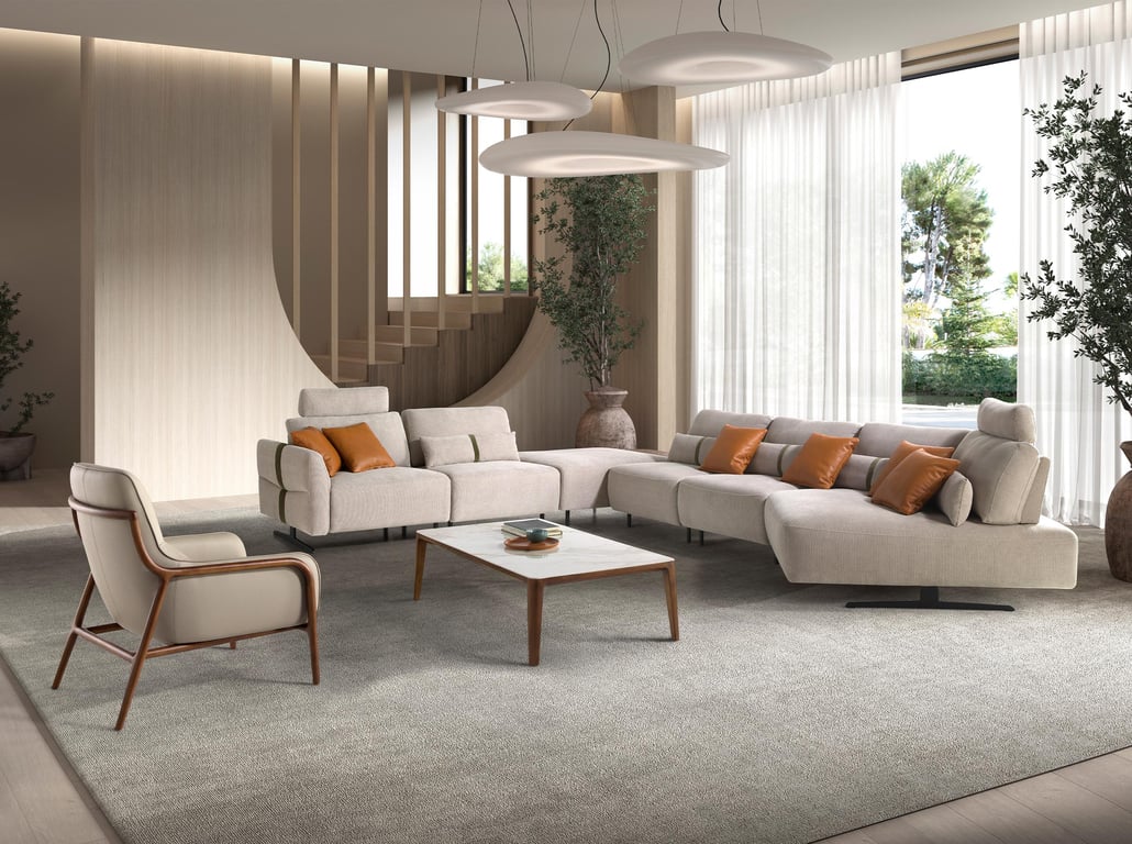 Angel Cerda - Canapé d'angle fixe relax tissu beige - Vue supplémentaire 3