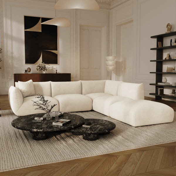 Nooma - Canapé modulable 7 places velours beige
