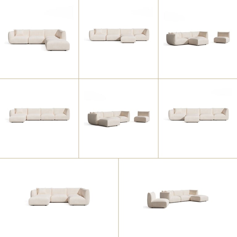 Nooma - Canapé modulable 7 places velours beige - Vue supplémentaire 3