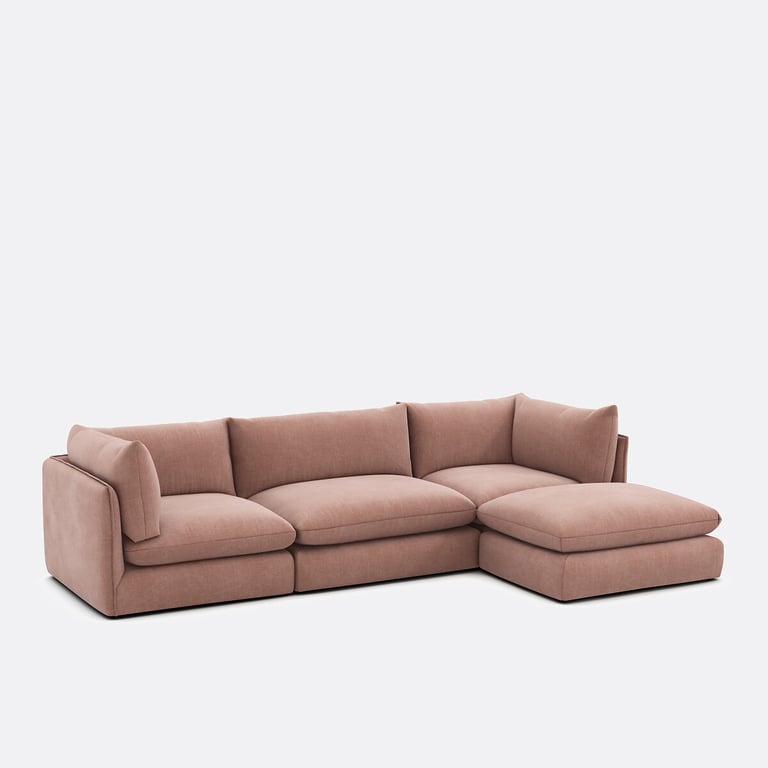 MALO canapé 3 places modulable avec pouf en tissu structuré marron - Vue supplémentaire 1