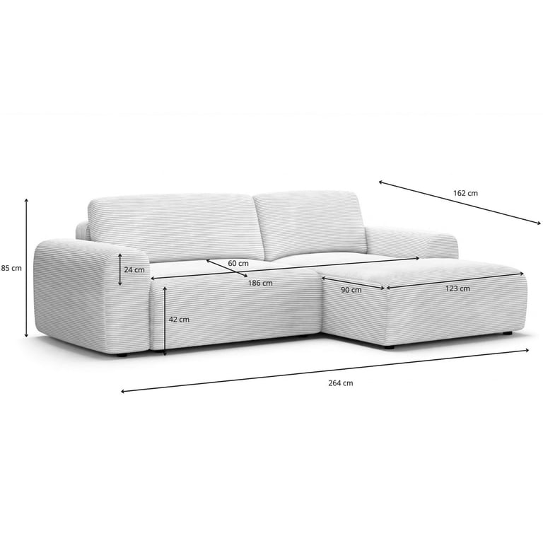 Luno - Canapé d'angle convertible 5 places velours côtelé beige - Vue supplémentaire 2