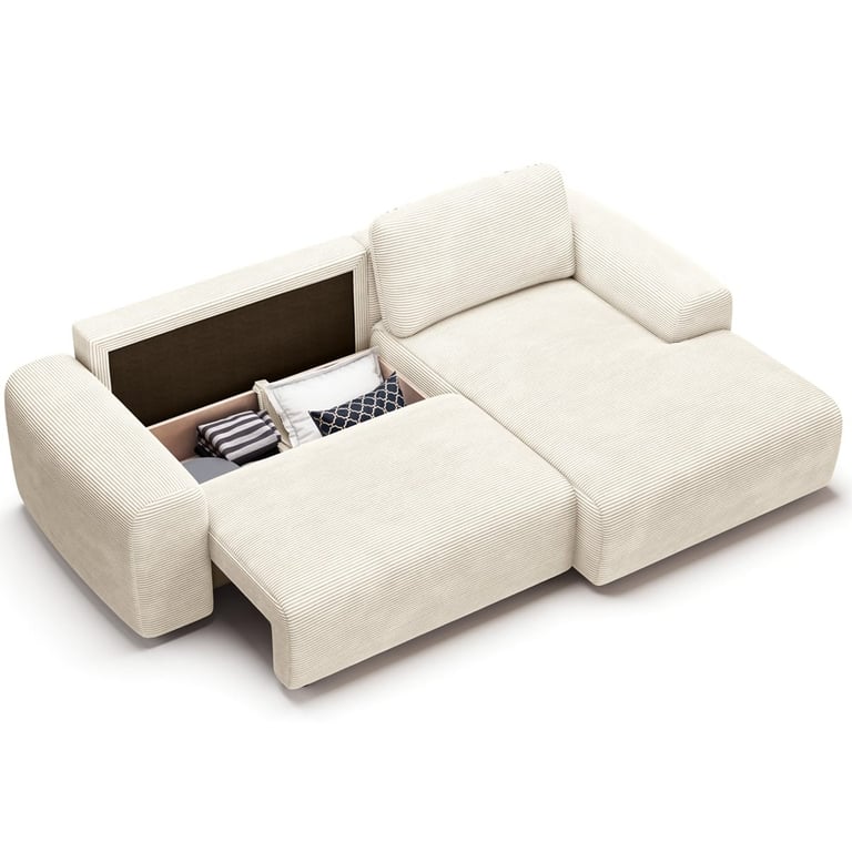 Luno - Canapé d'angle convertible 5 places velours côtelé beige - Vue supplémentaire 3