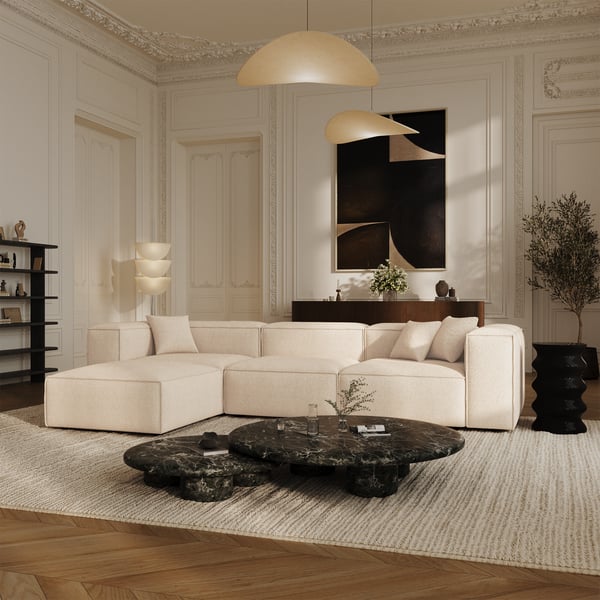 Cubi - Canapé d'angle modulable 6 places velours beige