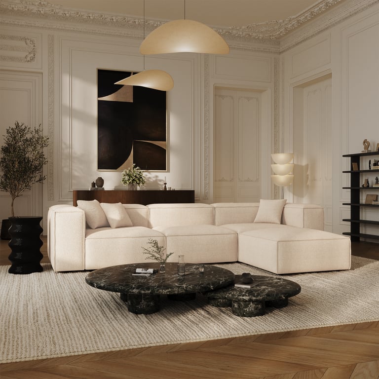 Cubi - Canapé d'angle modulable 6 places velours beige - Vue supplémentaire 2