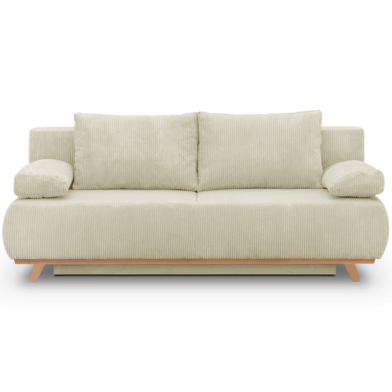 Laria - Canapé convertible 3 places velours côtelé beige - Vue supplémentaire 1